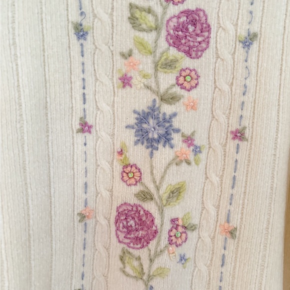 Vintage spring embroidered floral chenille sweater - Picture 4 of 5